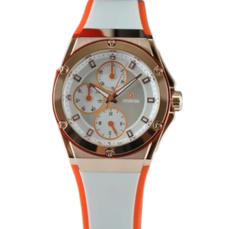 JAM TANGAN WANITA EXPEDITION E6391 E 6391 BFRSSSLOR ANALOG SILVER ORANGE RUBBER/RESIN/KARET STRAP