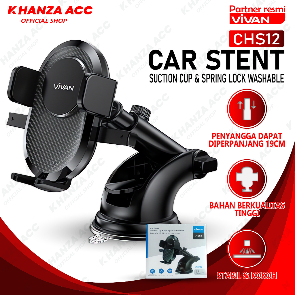 KHANZAACC VIVAN CHS12 Car Holder Universal Rotasi 360° Pengunci Otomatis Untuk Ponsel 4.0 inch - 6.5 inch Auto Lock