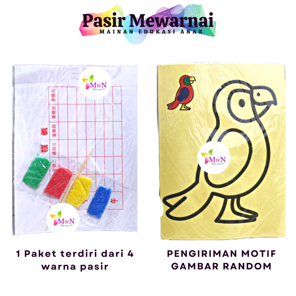 MWN Mainan Edukasi Sticker Pasir KECIL - Mewarnai Dengan Pasir Kertas Stiker