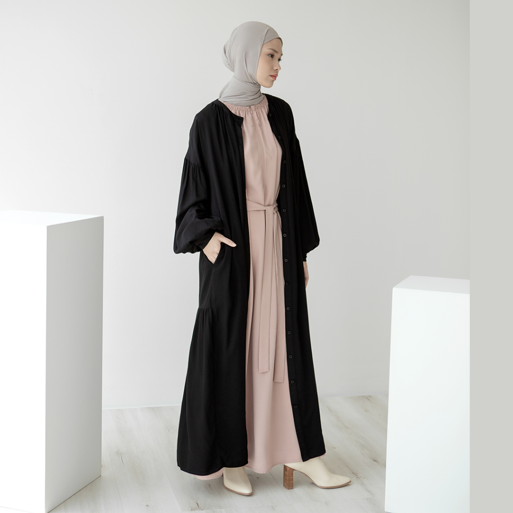 Avana by Aska Label - Gamis wanita dress wanita lengan panjang bahan rayon premium full kancing depan warna dusty blue, dusty lilac, brick teracota, hitam black