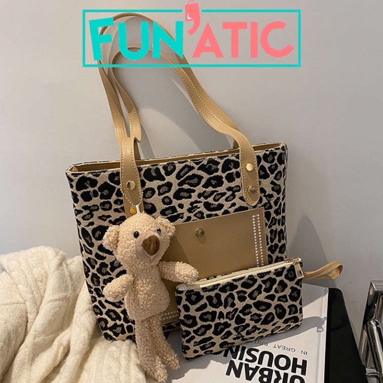 Funatic Tote Bag Wanita Leopard Import Model Kekinian Fashion Korea FA1109