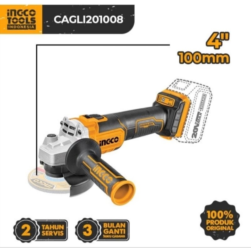 CAGLI1002 P20S BRUSHLESS GERINDA TANGAN BATERAI CORDLESS ANGLE GRINDER 4" INGCO 20V