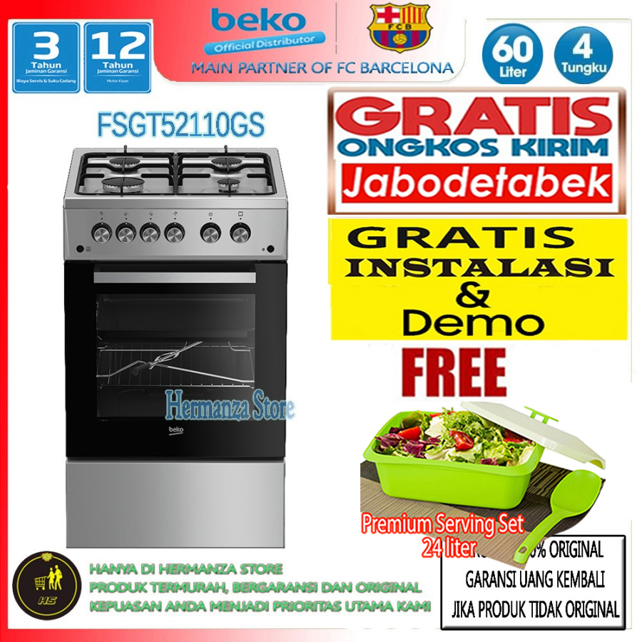 Kompor Oven Beko Freestanding Gas Cooker FSGT52110GS / FSGT 52110GS (FREE ONGKIR)