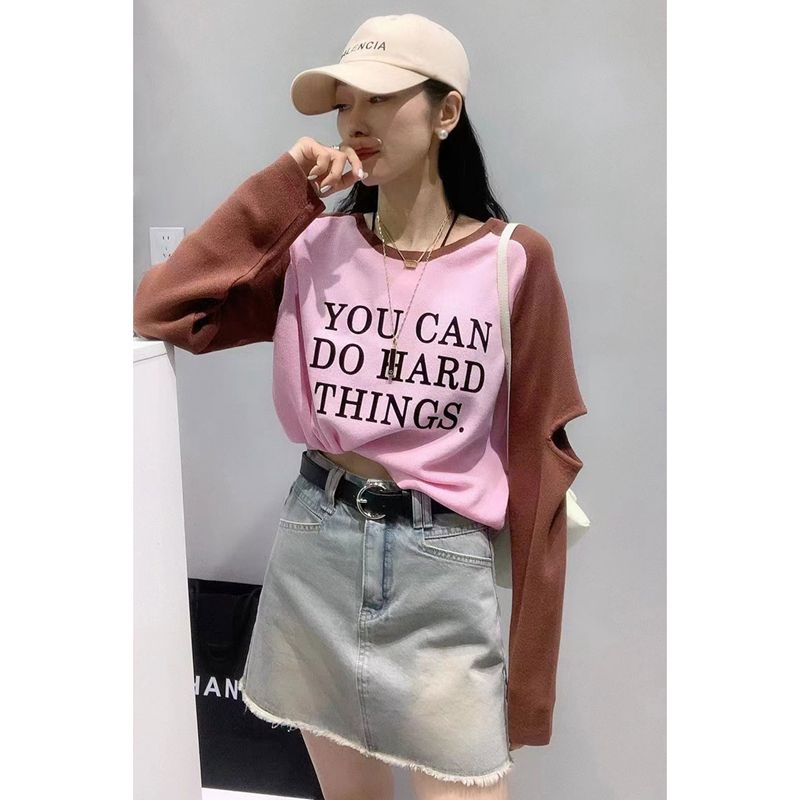 Atasan Wanita Lengan Panjang Crewneck Korean Casual Top Kekinian CP0