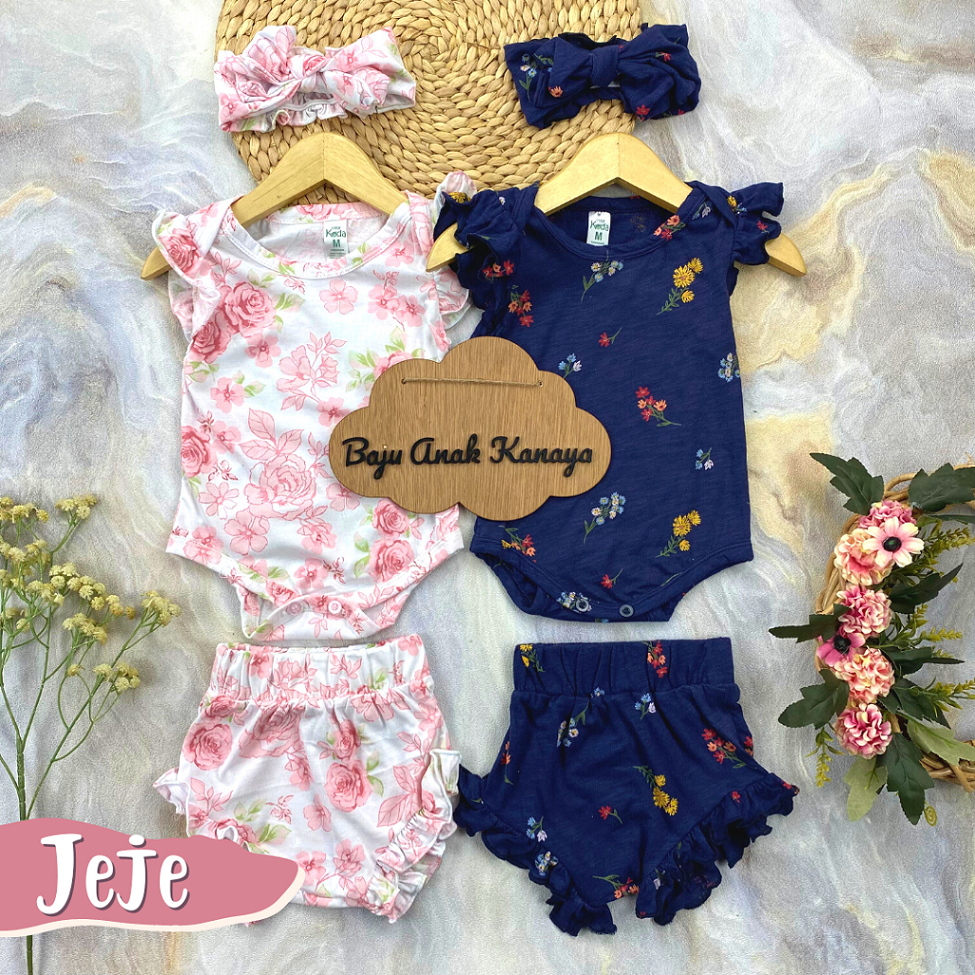 3-15 BLN SETELAN BAYI JEJE ROMPER BAYI INCLUDE HEADBAND by LITTLE KODA (3 IN 1 SET) (SNI) VERSI 2