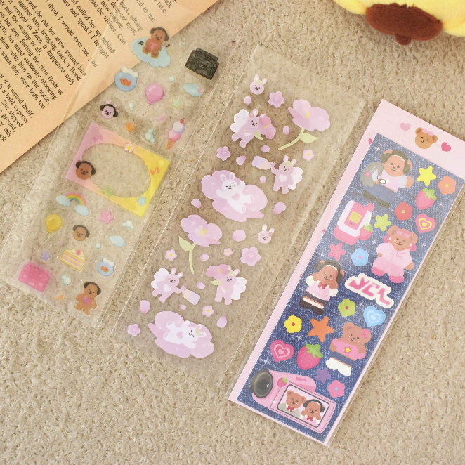Zeki Bear - Denim Y2K Bear Rabbit & Clear Stickers