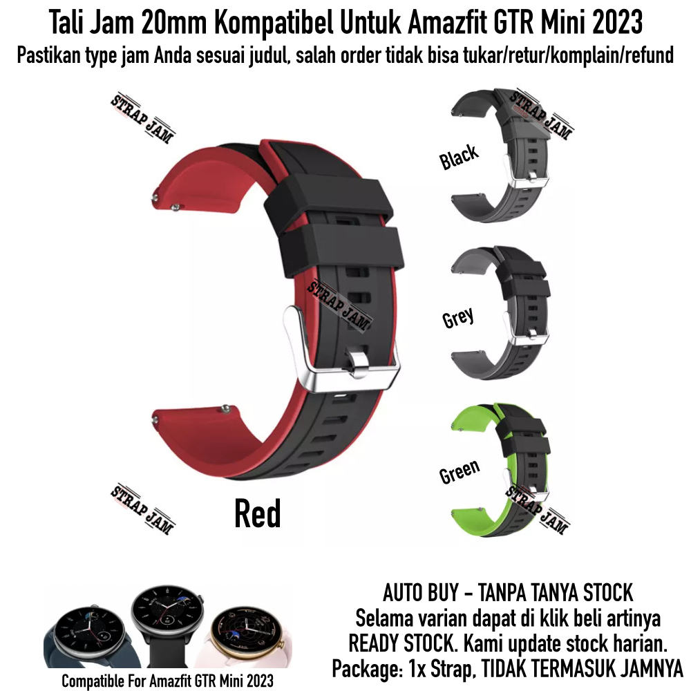 SSR Tali Jam Tangan Amazfit GTR Mini 2023 - Strap 20mm Rubber List Warna Dengan Buckle Silver