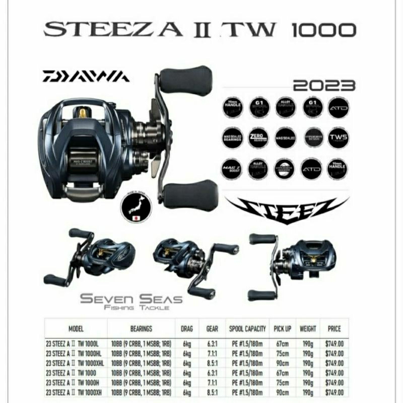 New Reel Daiwa Baitcasting / Daiwa Steez A II TW 2023 - 1000L/1000HL/1000XHL - Made in Japan