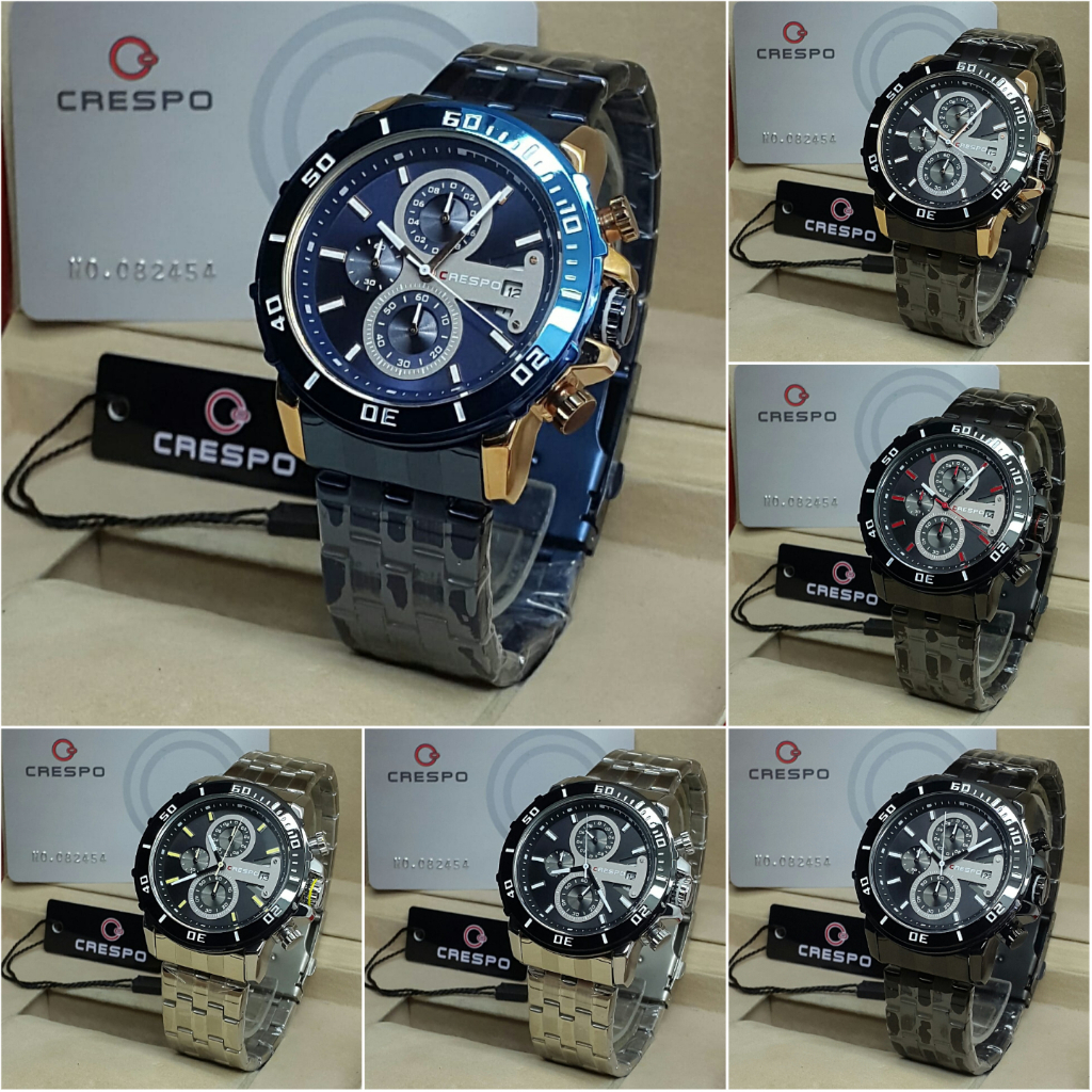 [COD] Jam Tangan Analog Pria Chrono Aktif Original Crespo Water Resistant Rantai Satinless