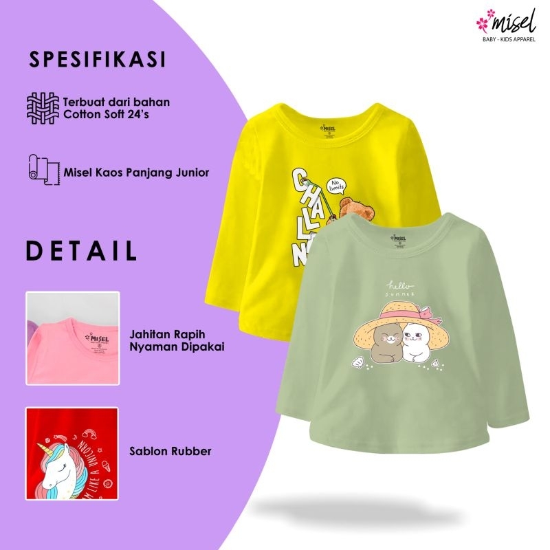 (5 - 12Tahun) Baju Kaos Anak Perempuan Cewek Lengan Panjang Junior Misel Usia 5 6 7 8 9 10 11 12 Tahun