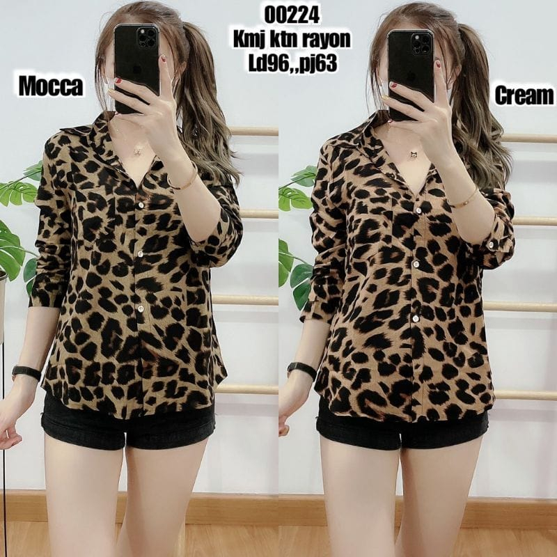 KEMEJA LEOPARD JUMBO LD 125 WANITA LENGAN PANJANG TERBARU 2023