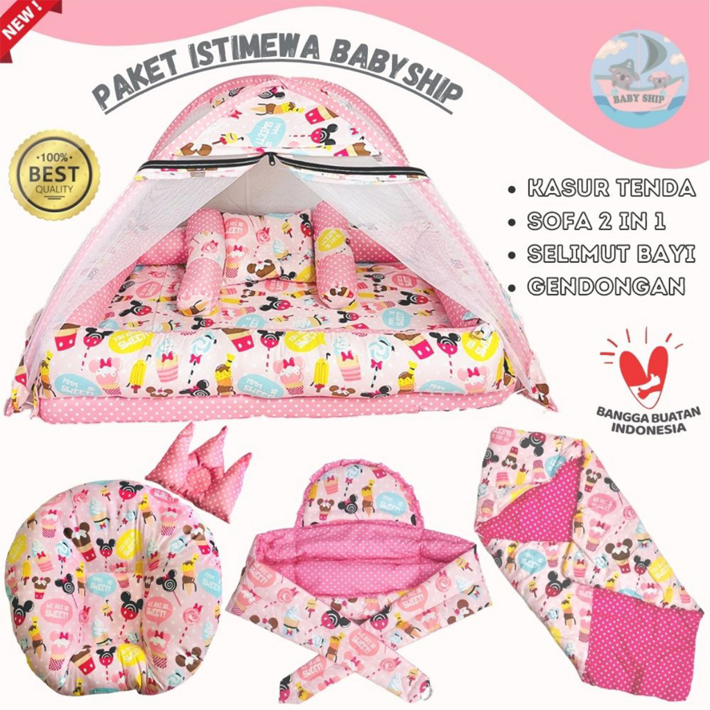 Paket Hemat Eksklusif Kasur Kelambu Tenda + Sofa Bayi + Selimut + Gendongan Samping Free Tas Mika Premium