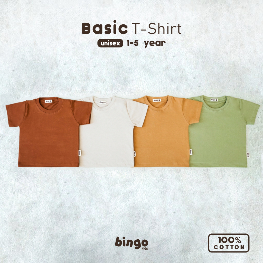 BINGOKIDS | BASIC T-SHIRT / Kaos Polos Anak Balita / Kaos Oblong T Shirt 1-5 Tahun     Anak Laki Perempuan Unisex Katun Premium Earth Tone Green Coklat Cinnamon Beige Cream Krem