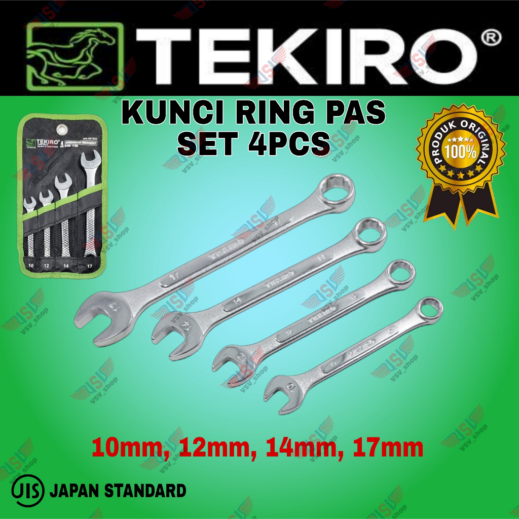 TEKIRO Kunci Ring Pas Set 4pcs 10mm 12mm 14mm 17mm Ringpas Combination Wrench