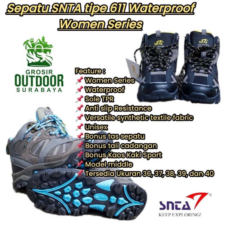 Sepatu SNTA tipe 611Women Series Waterproof Bonus kaos kaki dan tali cadangan sepasang, ada juga snt