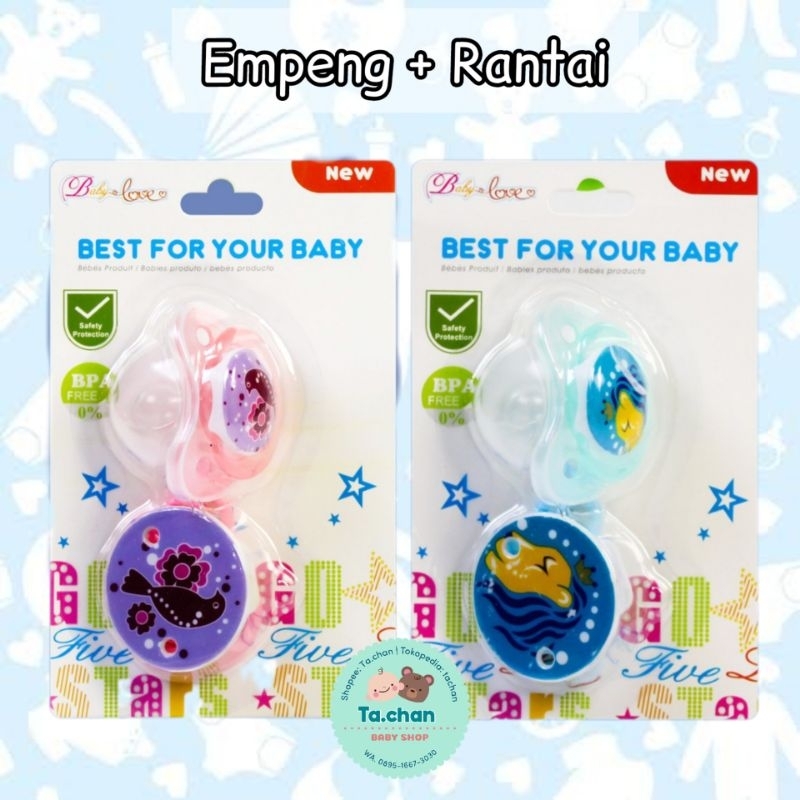 Empeng dan rantai / pacifier / empeng bayi /empeng gepeng / empeng bulat/ empeng Huki