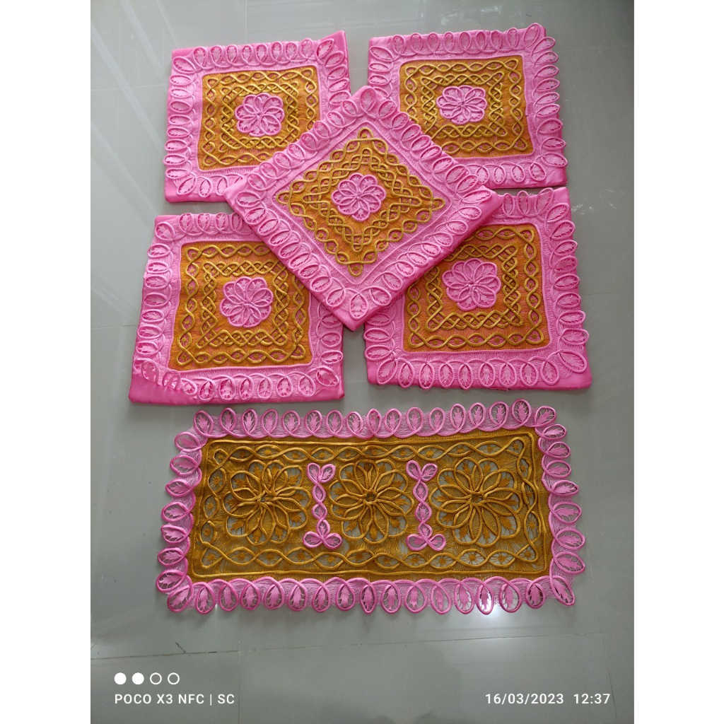 Set taplak meja sarung bantal sarban sulam usus lampung