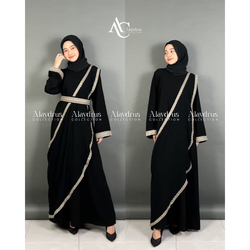 Abaya Hitam Turkey Gamis Dress Arab Saudi 5in1 Bahan Jetblack Kombinasi Renda Abaya Umroh Dubai Mesir 882