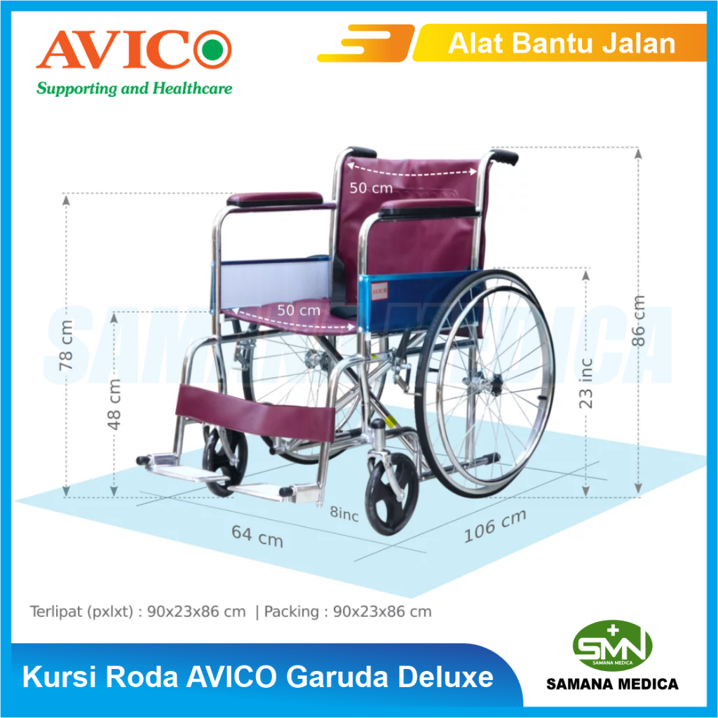 Kursi Roda AVICO Garuda DELUXE (Velg Racing / Bintang) Alat Bantu Jalan Kursi Roda AVICO