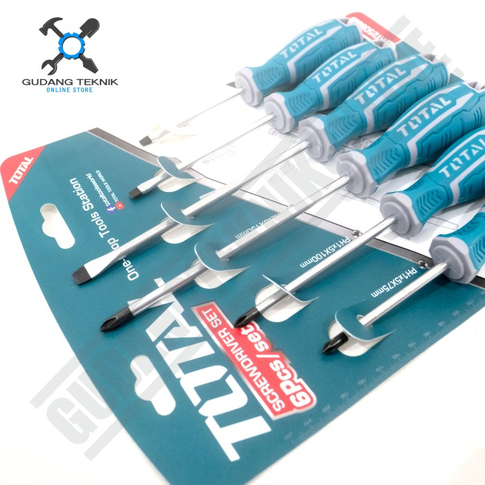 Obeng Set Plus Minus SET isi 6 Pcs THT250606 TOTAL / Screwdriver Set 6 Pcs Obeng Kembang Minus THT 250606 TOTAL