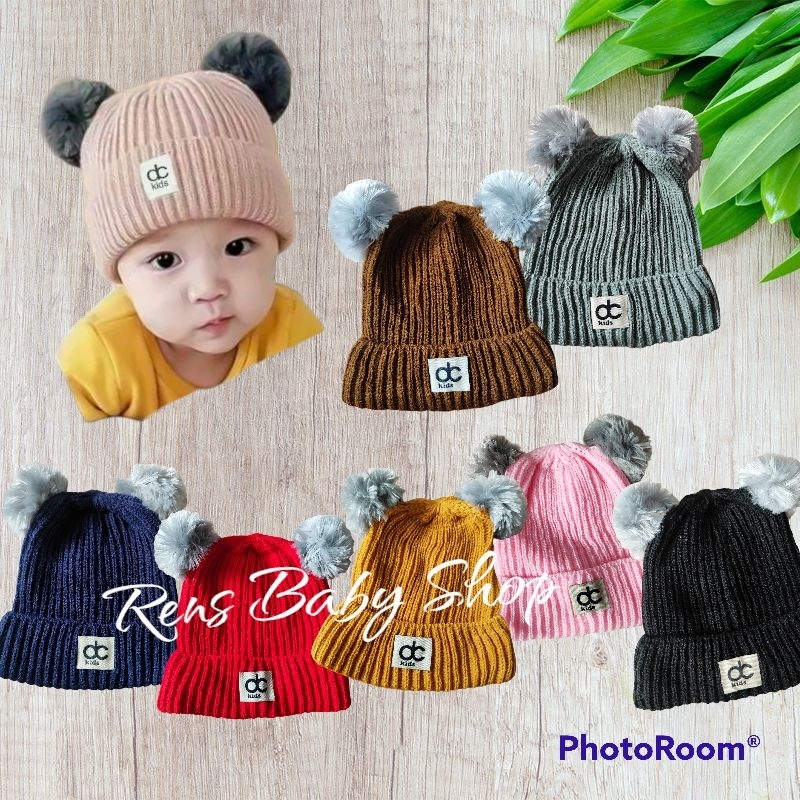 Topi Kupluk Rajut DC Kids Topi Rajut Pompom anak perlengkapan bayi baru lahir newborn baby gift kado