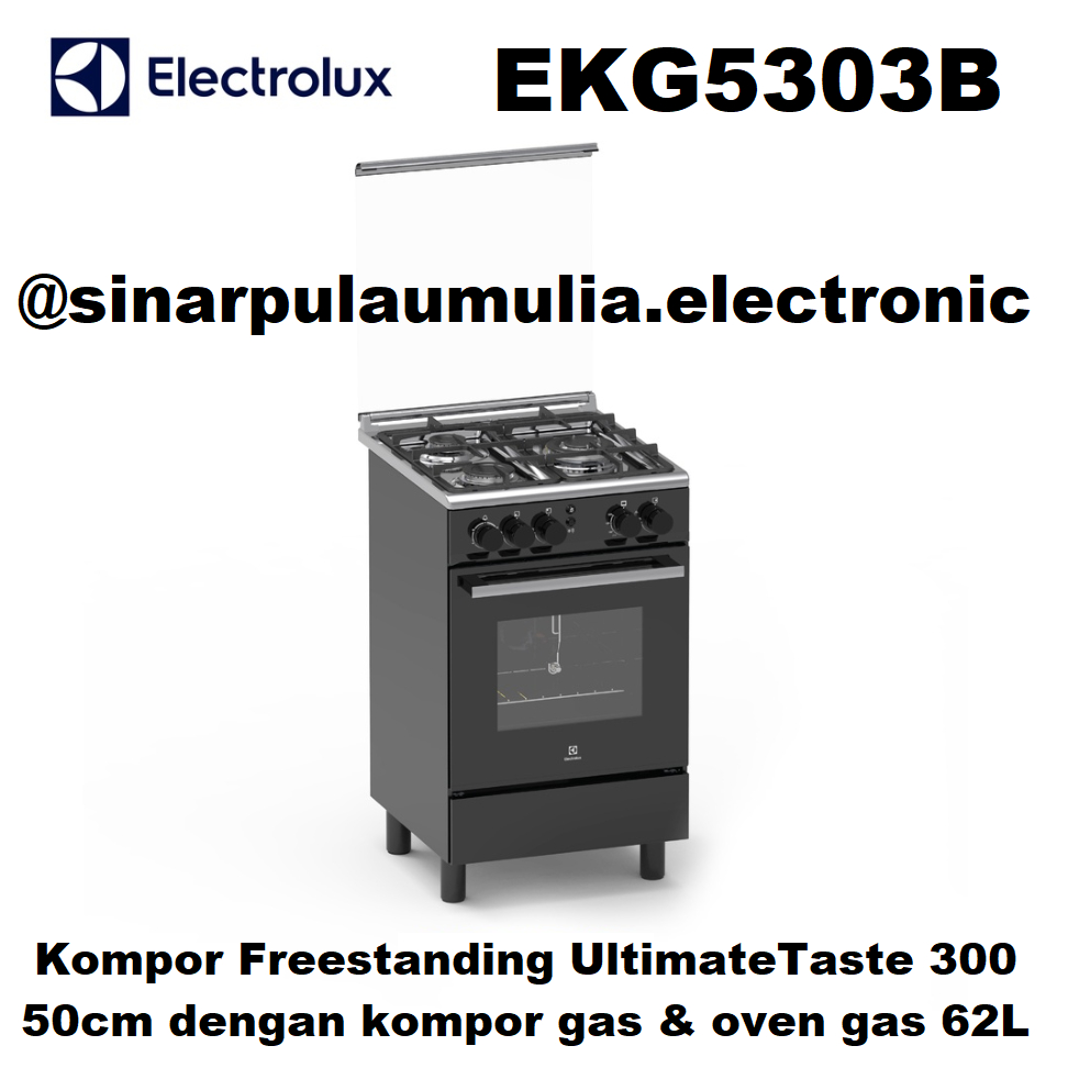 Electrolux Free Standing Kompor Gas 50 cm Oven Gas 62 Liter - EKG 5303 B / EKG 5303B / EKG5303 B / EKG5303B