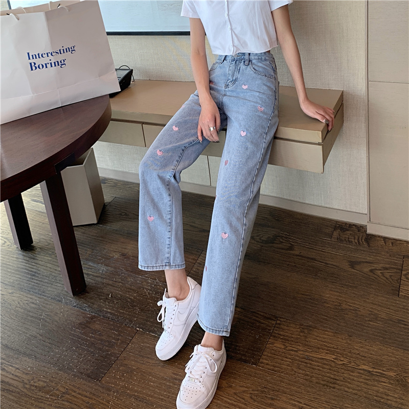 EUNII Celana Jeans Boyfriend High Waist Loose Jens Wanita Korean Style