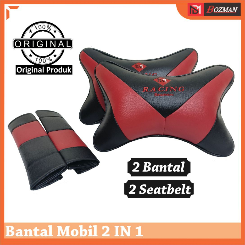 Set Bantal Mobil Racing 2 in 1 Bantal Mobil / Headrest dan Cover Seatbelt