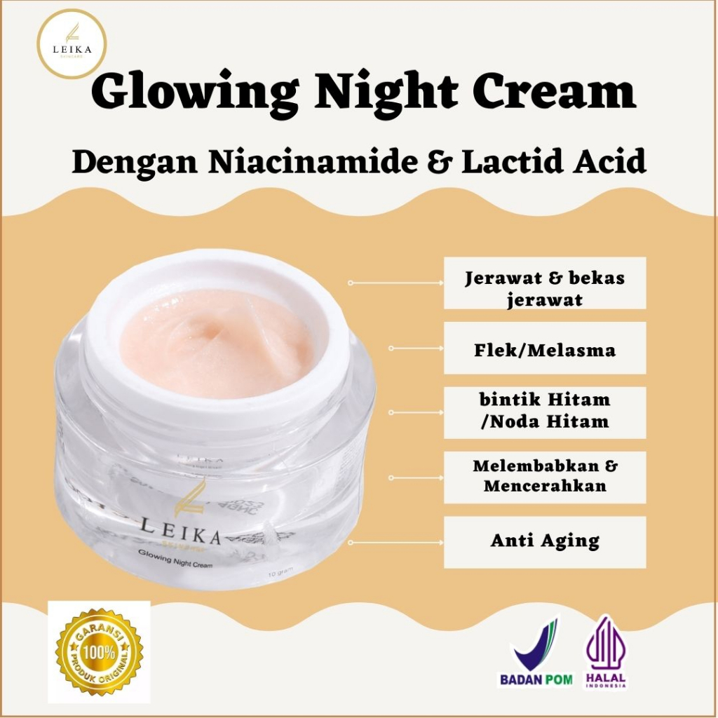 Ampuh Cream Penghilang Jerawat Bekas Jerawat Bopeng Glowing Night Cream Leika Skincare Efektif Memud
