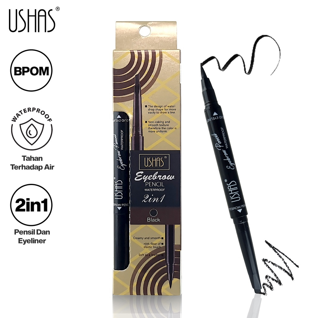 USHAS Eyebrow Pencil Waterproof 2in1 With Liq Eyeliner