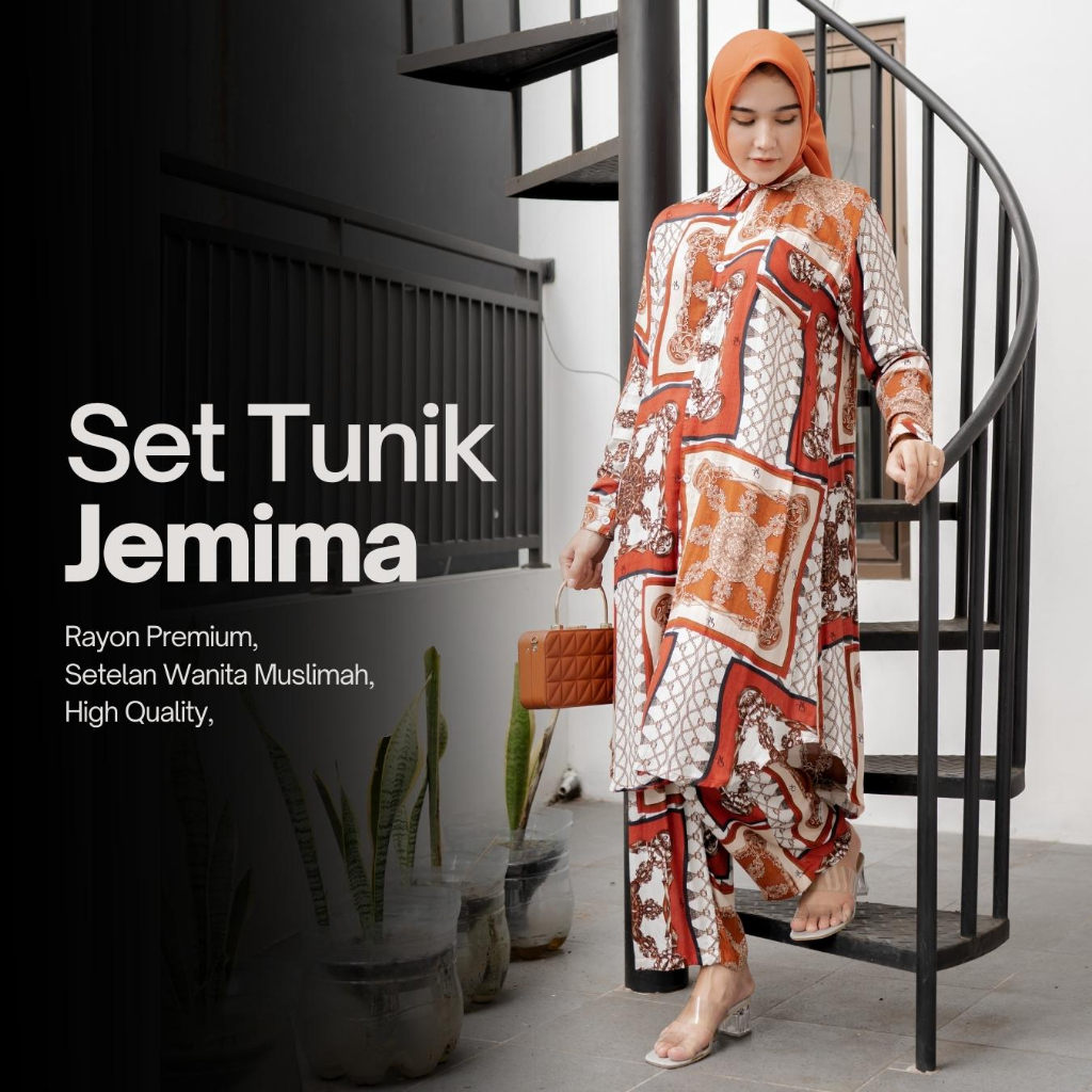 JEMIMA Setelan Tunik Kancing Outer Rayon Premium w/h Belt