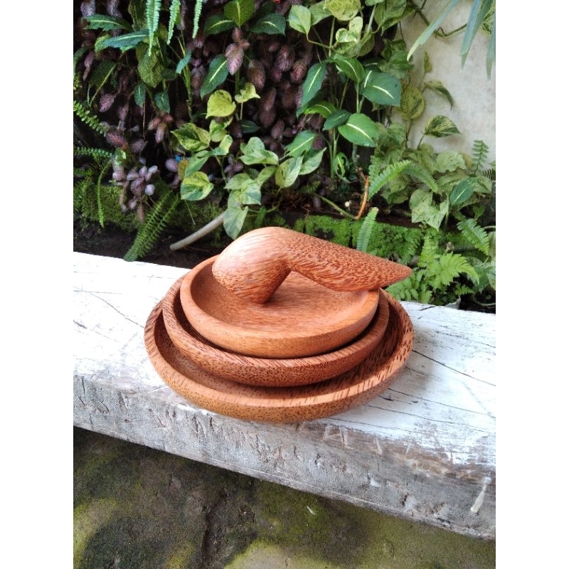 cobek ulekan kayu kelapa asli / 1 set cobek ulekan