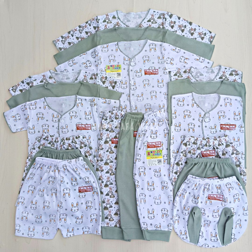 Serian Hijau - 18 PCS Paket Lahiran Setelan Baju Bayi Celana Bayi Baru Lahir Gift Set Baby merk SNI Bolo - Bolo SERIAN HIJAU