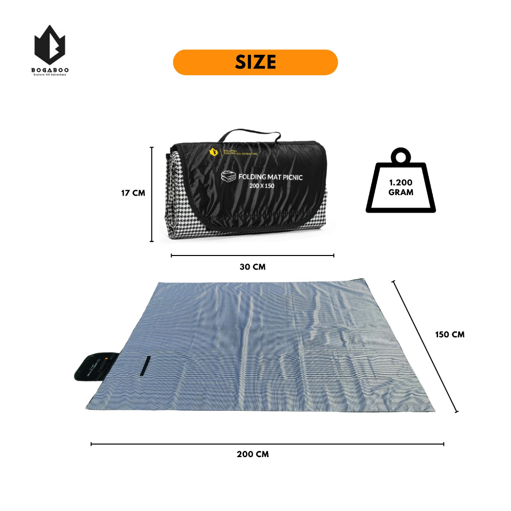 BOGABOO Matras Piknik Lipat Waterproof -  Size 200 X 150 Cm - Alas Duduk Piknik - Karpet Lipat  Outdoor - Matras Foldable Travel - Matras Tikar Tenda