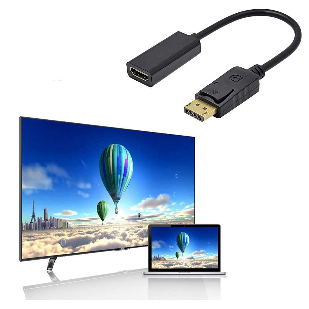 FSU Kabel Adaptor Converter Display Port Male to HDMI Female - DP1IN4 Adaptor ini memungkinkan perangkat laptop atau PC yang masih menggunakan port input bawaan Display Port untuk dapat memiliki port HDMI female to monitor