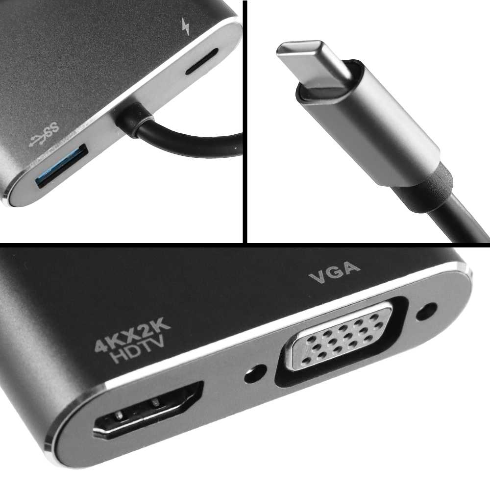 TERLARIS KABEL CABEL Adaptor USB Type C to HDMI VGA PD Charging 4K 87W - D87 Adaptor ini memudahkan Anda untuk menghubungkan laptop yang memiliki port USB Type C ke perangkat visual yang memiliki port HDMI, seperti TV, proyektor dan monitor