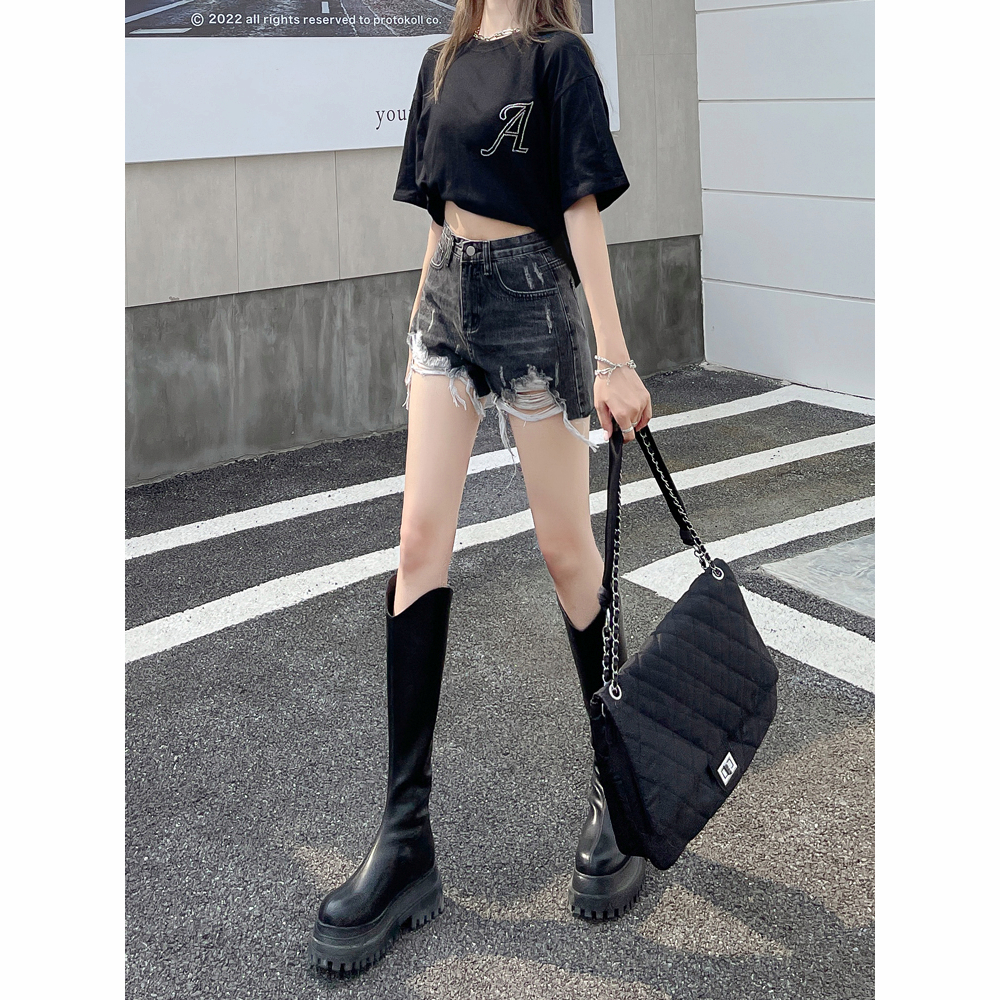 Ripped jeans highwaist celana pendek wanita hot pants wanita jumbo fashion cewek kekinian 2023 korean style