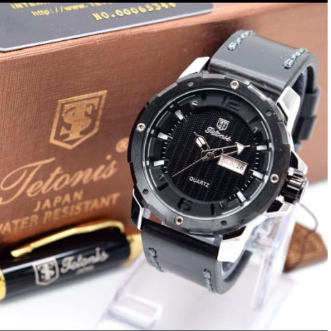 BEST SELLER JAM TANGAN PRIA TETONIS R185 TALI KULIT TANGGAL AKTIF DM 4.8CM FREE BOX &amp; BATERAI || JAM TANGAN FASHION PRIA JAM TANGAN COWOK MURAH