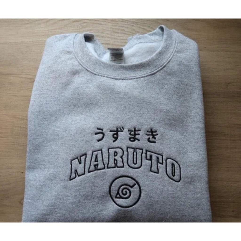 Crewneck Naruto Logo Grey Misty Embroidery