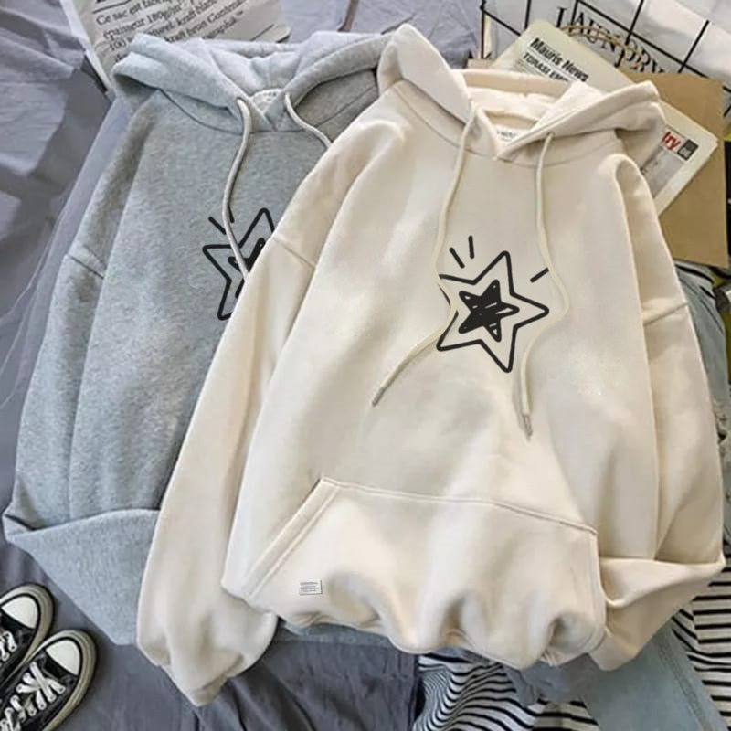 Parisdivarious Sweater Hoodie Jemper Star Bahan Fleece Size S - XXL (Pria &amp; Wanita)