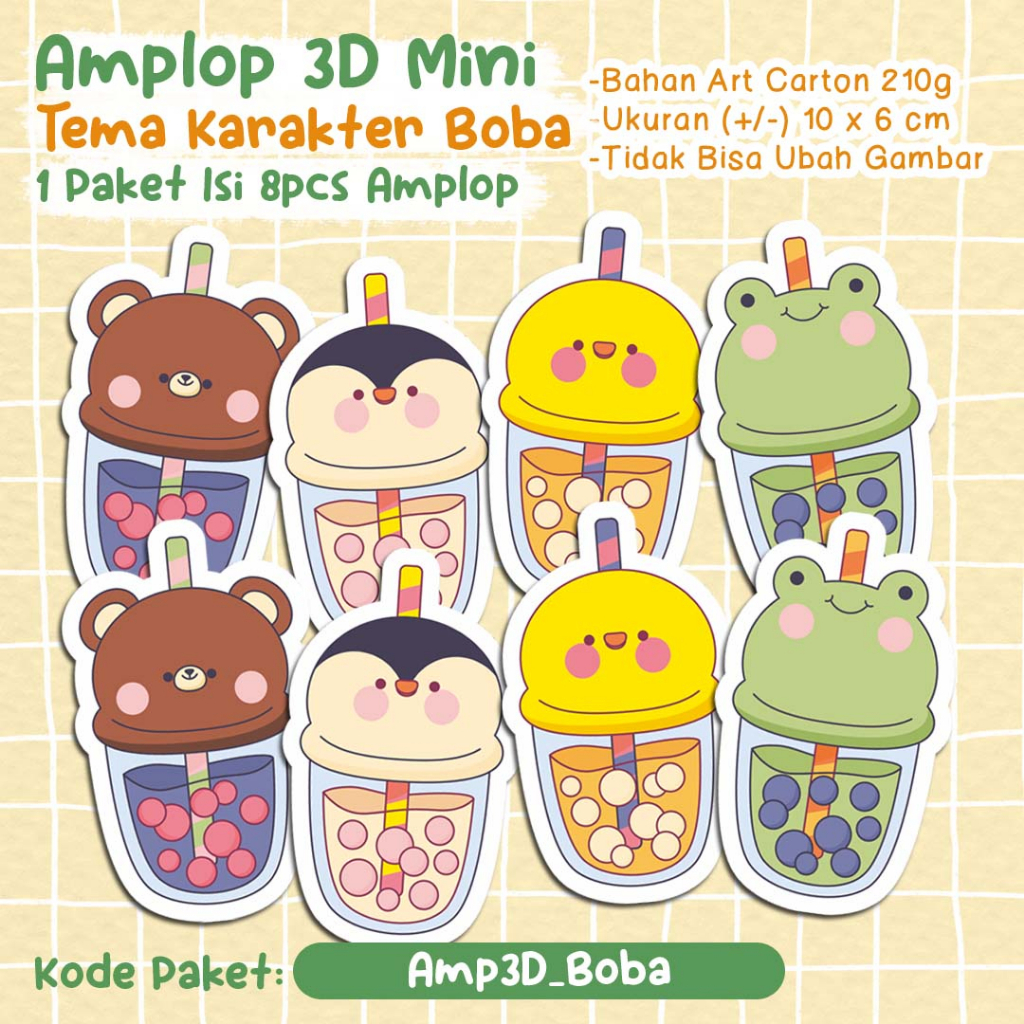 

[1 Paket isi 8pcs Amplop] - AMPLOP 3D MINI - Tema Karakter Boba Lucu Imut - Amplop Unik Kekinian Viral Amplop 3D Angpao Lebaran THR Idul Fitri