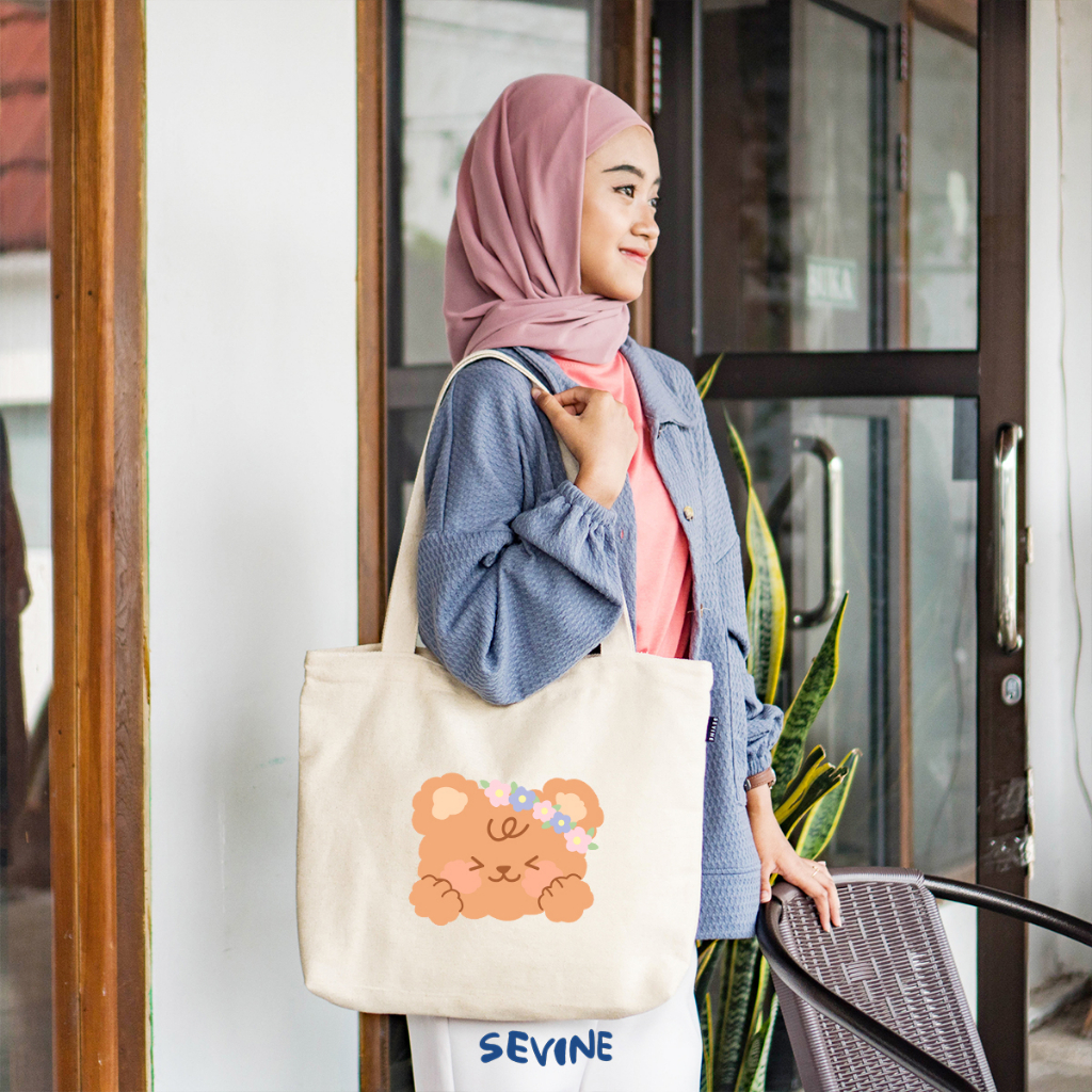 Sevine Tote Bag Kanvas Emily Resleting Kantong Tas Wanita Sekolah Kuliah Fashion Totebag Kerja Aesthetic - JN