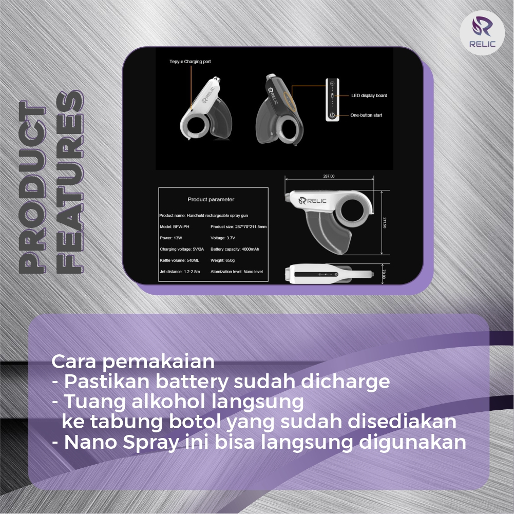 Relic Nano Spray Gun Portable Alkohol Pembersih Udara Premium Berkualitas Termurah