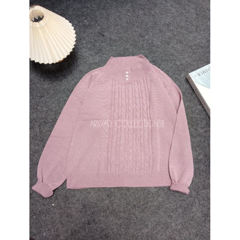 ZAHARA SWEATER RAJUT INDRA -SWEATER CEWE KANCING 3 MUTIARA