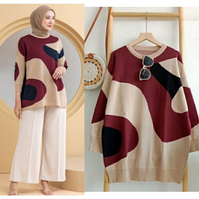 Shela sweater rajut import motif terbaru/blouse wanita/ atasan rajut wanita