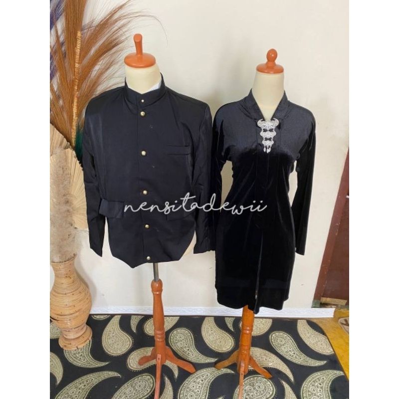 Beskap Jogja (Polos) + Kebaya Kartini Body Panjang, Nuansa Hitam