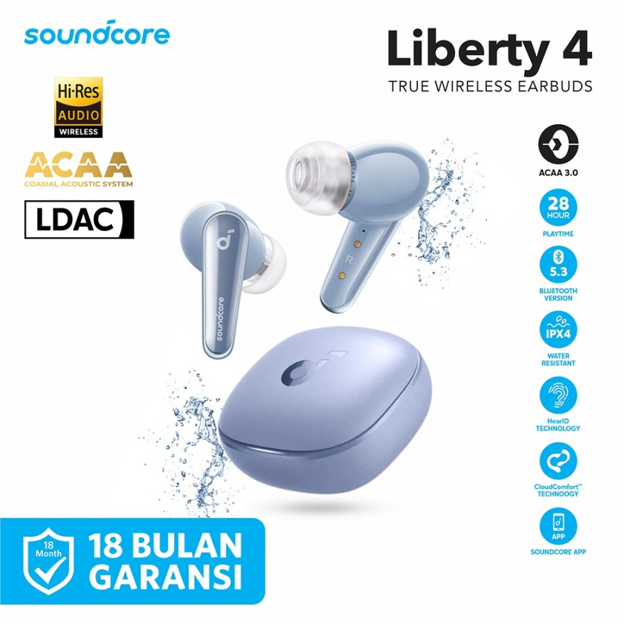 Anker Soundcore Liberty 4 Earphone TWS Bluetooth 5.3 LDAC IPX4 - A3953