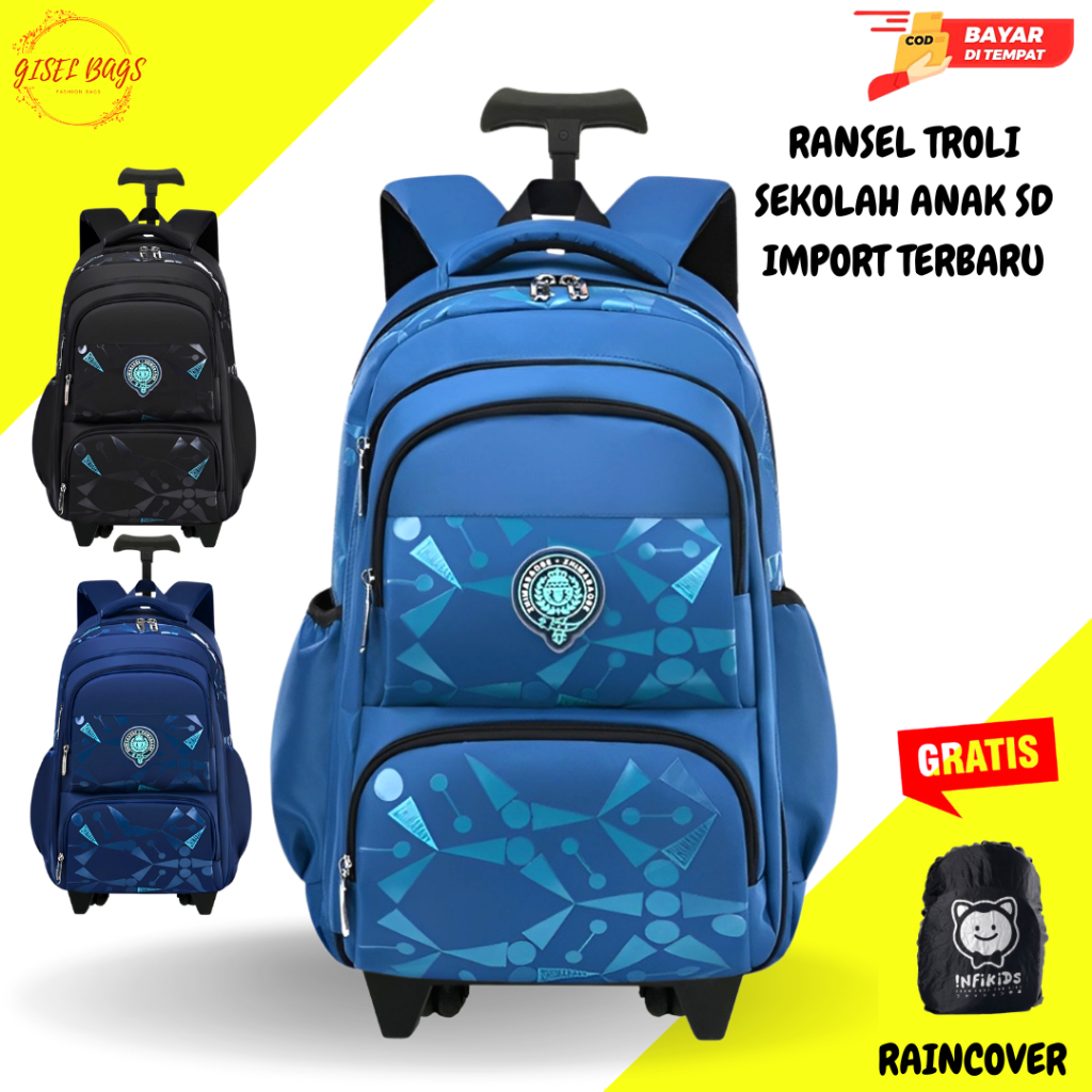 Tas sekolah trolly anak laki laki sd smp remaja import waterproof