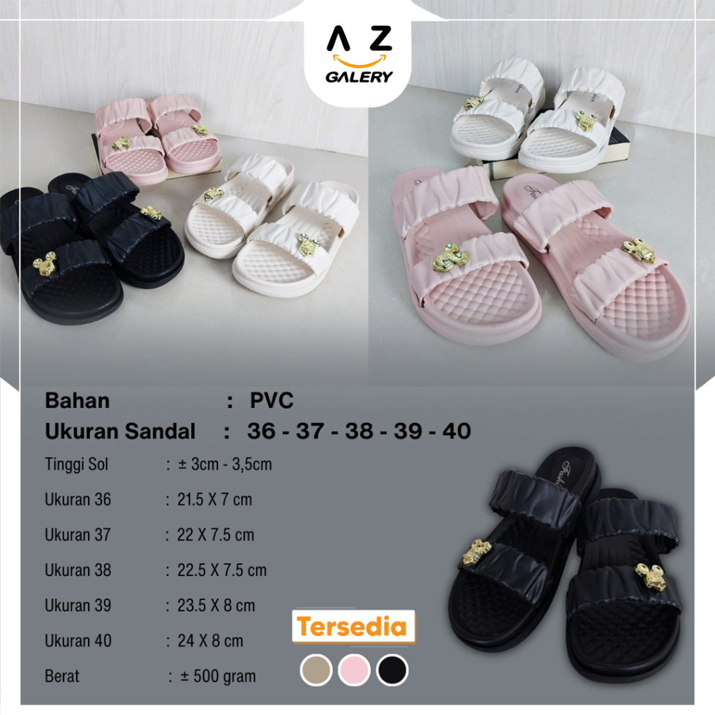 Sandal Slop Jelly Karet Wanita Slip On Motif Fashion Korea Style PVC Empuk Rumahan Kekinian Cewek Azgalery SPT-49