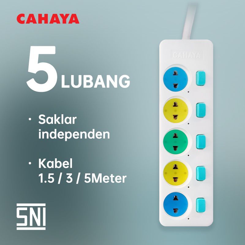 Stop Kontak Gepeng Kabel Saklar 1.5/3/5M &amp; 3/4/5 Lubang SNI / Merk CAHAYA SC-793/4/5